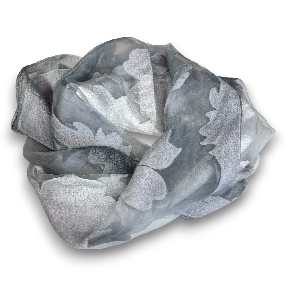 J.Jill Grey Nickel Floral Sheer Scarf One Size Lightweight Wrap  23" x 72" - Picture 3 of 10